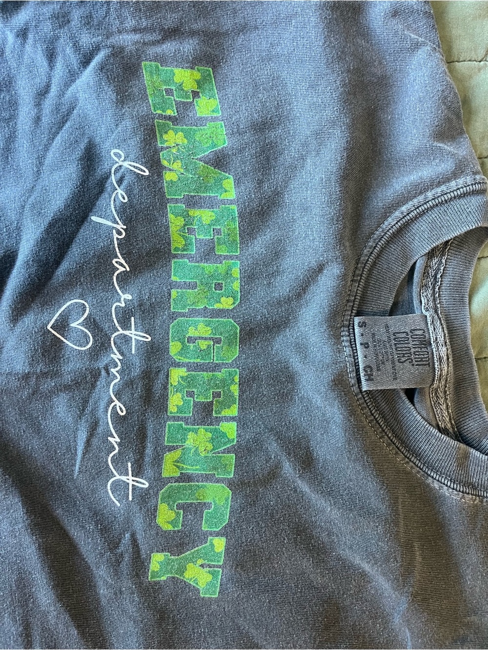 Emergence Department women’s Graphic Tee in Gray with Green Print